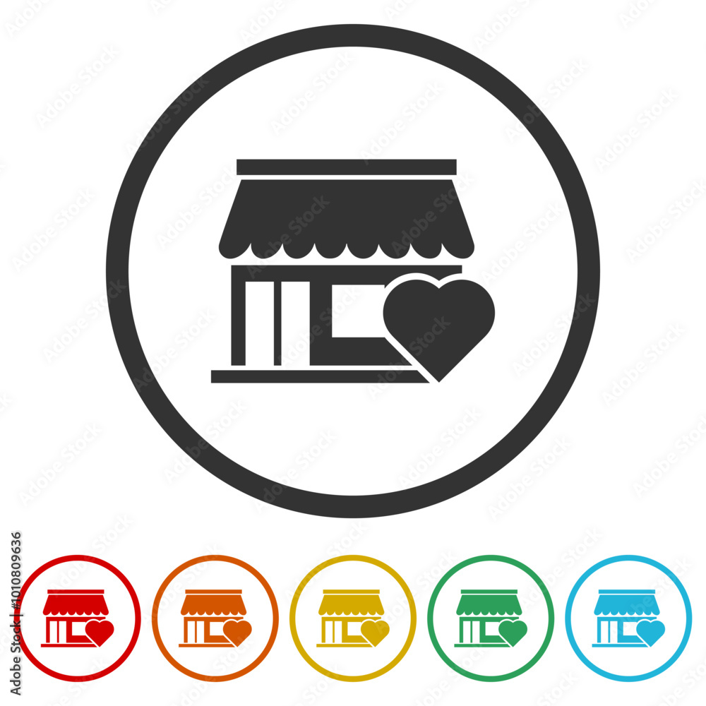 Poster favorite shop icon. set icons in color circle buttons