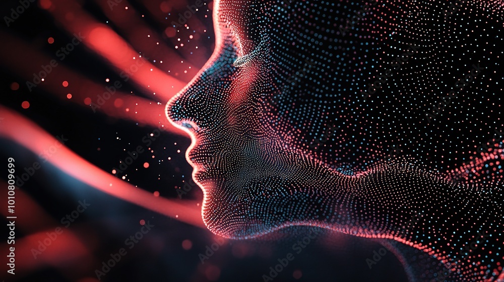 Poster abstract digital portrait with colorful particle effects