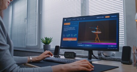 Adult woman enters prompt in artificial intelligence chatbot on personal computer. AI video...