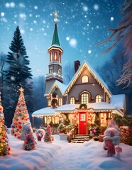 The scene captures the essence of a Christmas celebration, with a joyful and whimsical winter wonderland as the backdrop, perfect for festive holiday baking or decoration ideas