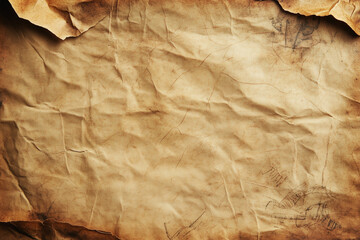 Close-up of a crumpled, aged paper texture with visible creases and faded markings, vintage and rustic backgrounds