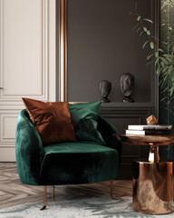 Modern Interior Design with green and rust Accents