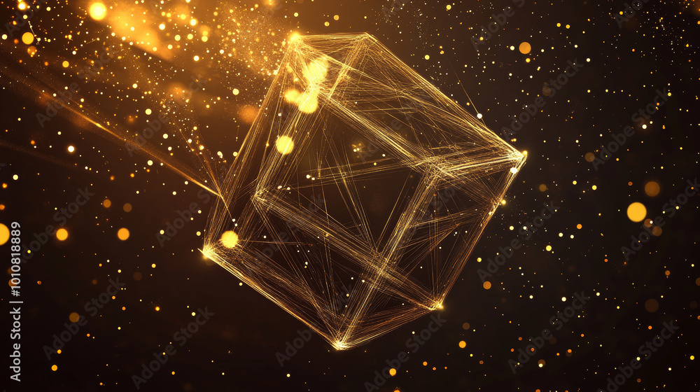 Poster box icon created using lines, triangles, and a particle-style design. vector illustration.