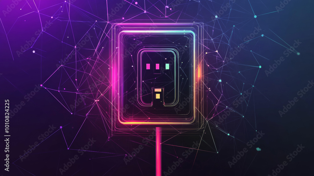 Poster electric socket with plug: connection and disconnection concept. lines, triangles, and particle styl