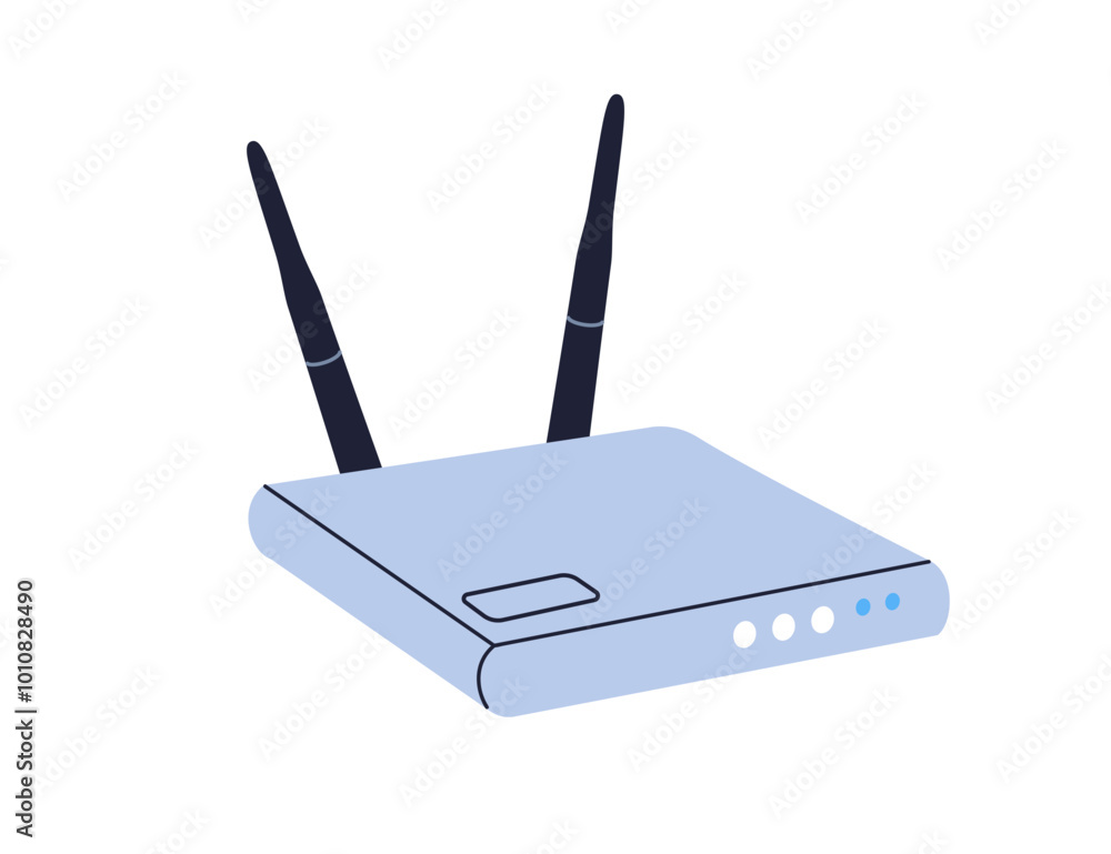 Poster Wireless router with antennae for internet access and wifi network connection. Wi-Fi device, modem with broadband signal. Technology, equipment. Flat vector illustration isolated on white background