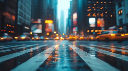 Fototapeta premium Cityscape at Dusk with Blurred Traffic