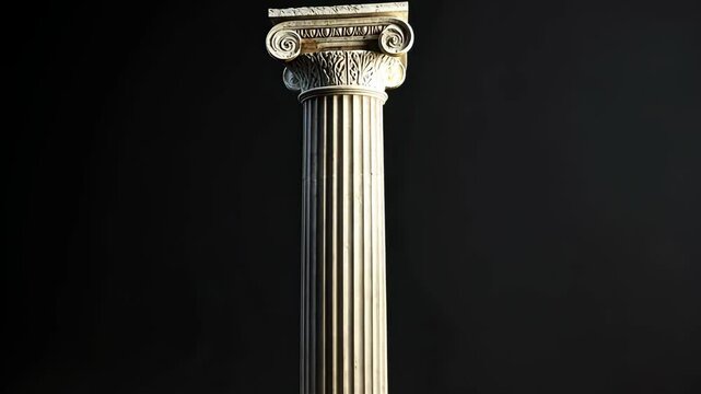 A fluted column stands tall against a black backdrop