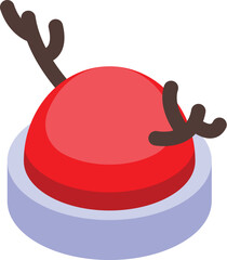 Red button with reindeer antlers is waiting to be pushed to spread the christmas spirit