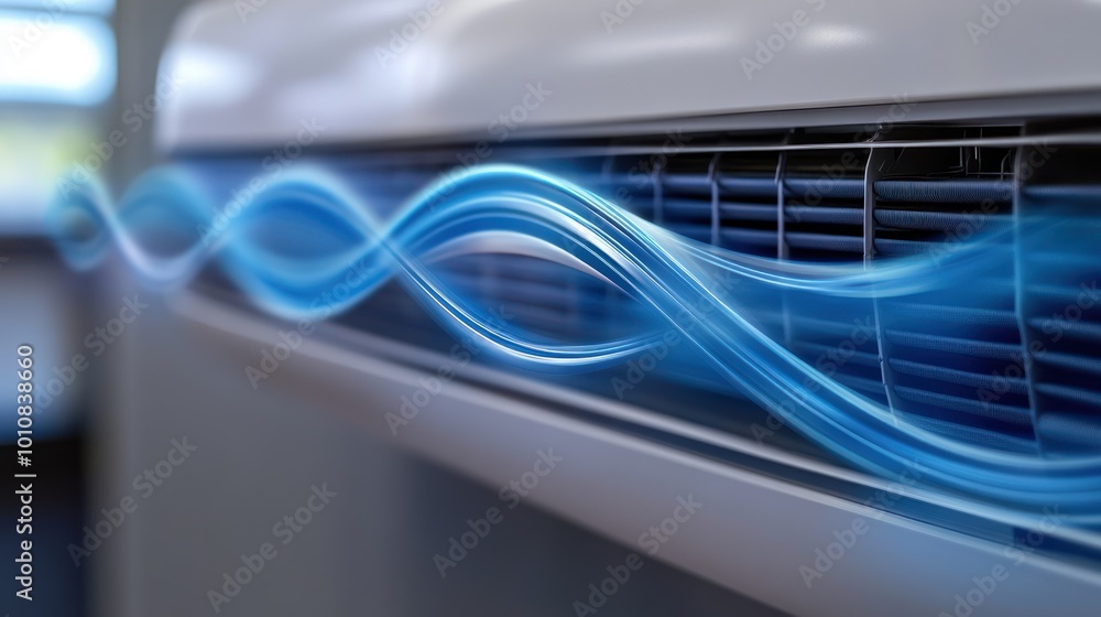 Wall mural air conditioner with blue flowing air