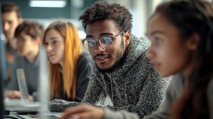 Obraz premium Young Professionals Collaborating in Modern Office