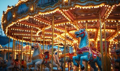 Obraz premium bright lights on a carousel ride at night