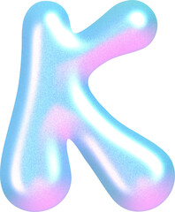 3D Holographic liquid Y2k Chrome bubble alphabet Letter K