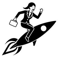 Dynamic Businesswoman Riding a Rocket Vector Illustration of Innovation and Adventure
