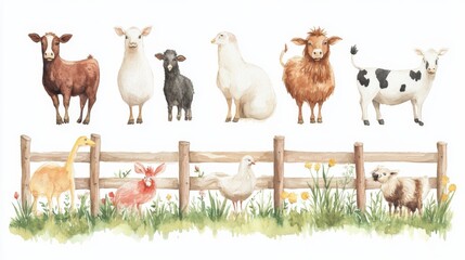 Farm Animal Watercolor Illustration