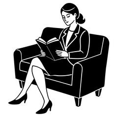 Professional Woman Seated on Couch Deep in Reading Vector Art
