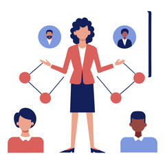 Vector Illustration of a Businesswoman in Front of a Large Screen for Professional Presentations
