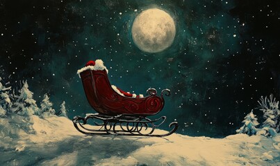 Fototapeta premium Santa's sleigh under moonlight.