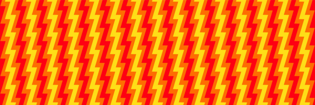 Zigzag yellow, red and orange seamless pattern. Broken stripes in the form of lightning. Endless thunder bolt lines bg. Simple vector illustration