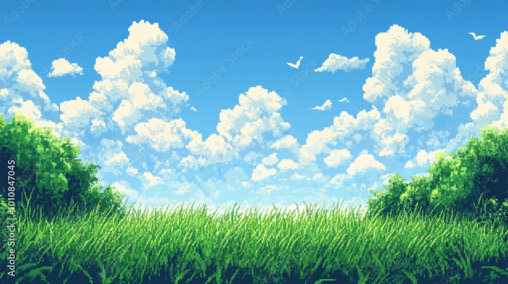 Wall mural serene pixel art landscape