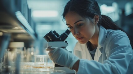 Fototapeta premium Scientist Examining Specimen with Microscope