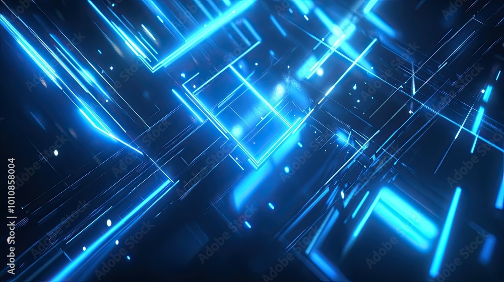 Poster futuristic digital background featuring abstract 3d rendering of glowing blue lines and geometric sh