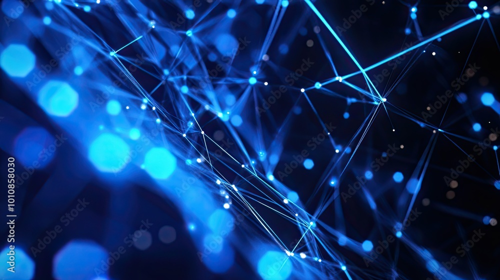 Poster futuristic digital background featuring abstract 3d rendering of glowing blue lines and geometric sh