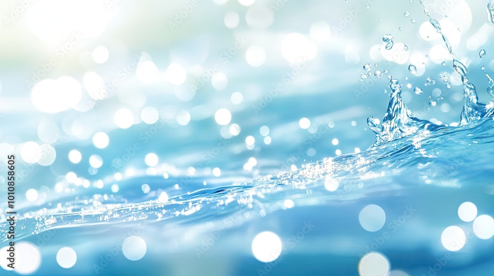 Poster gentle ripples on blue water, clear and transparent surface with a blurred, defocused texture. light