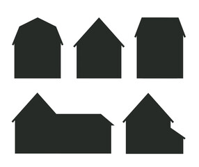 Set of silhouette icons of different farm houses or barns on white background. Vector illustration.