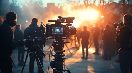 Fototapeta premium Film Crew at Sunset