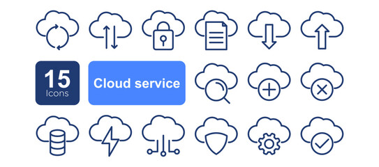 Cloud service and network related line icons. Database and online storage vector linear icon set.