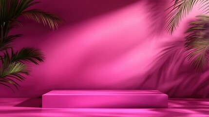 Obraz premium Pink platform with palm tree shadows.