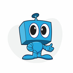 Blue robot design mascot, doodle symbol cartoon and logo design vector illustration