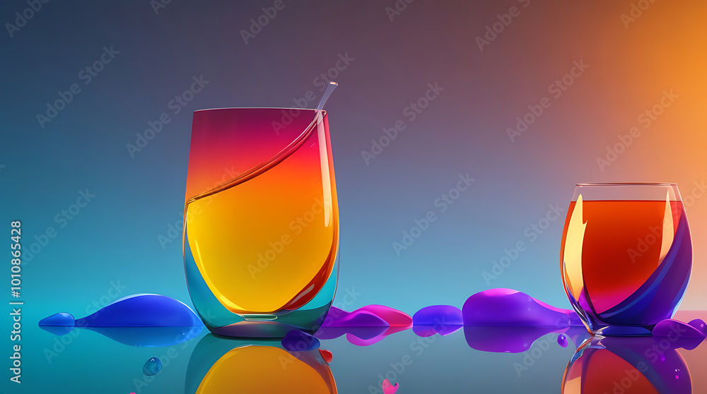 Poster illustration 3d rendering gradient color glass with colorful background design.