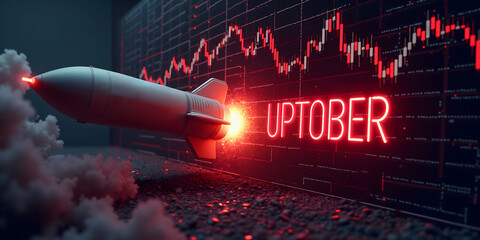 Rocket launch with 'Uptober' cryptocurrency theme