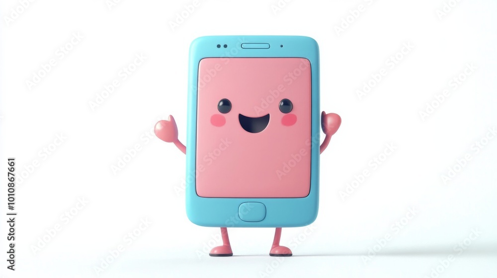 Sticker Playful Cartoon Smartphone Illustration