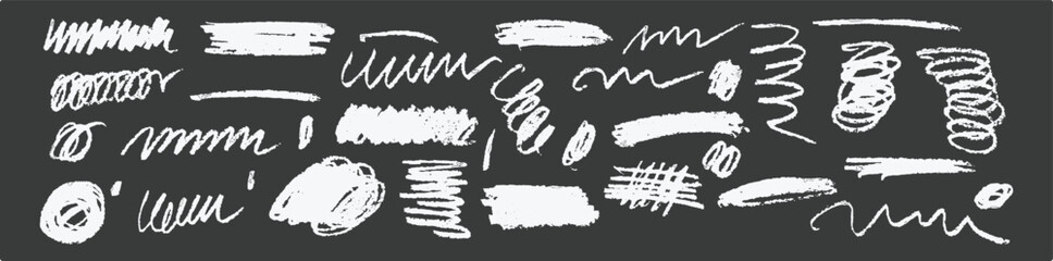 Texture charcoal or pencil drawing. Crayon scribbles set. Hand-drawn childish chalk pencil scribble. Vector illustration
