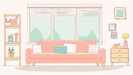Pink living room with big windows
