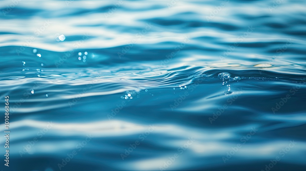 Poster soft focus on calm blue water, with blurred ripples and light patterns shimmering on the surface. cl