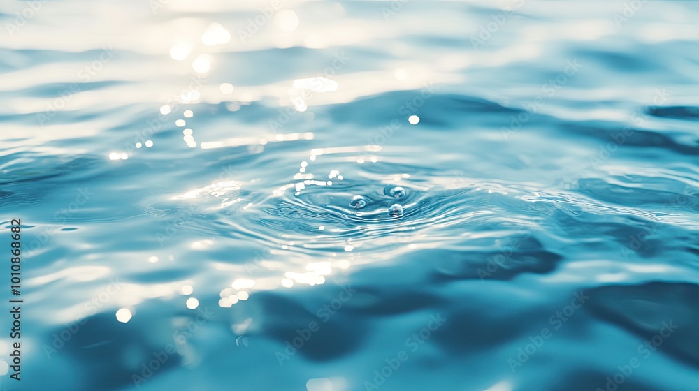 Poster soft focus on calm blue water, with blurred ripples and light patterns shimmering on the surface. cl