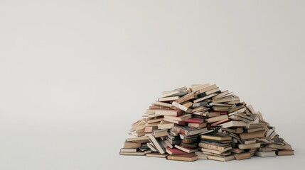 A pile of books sits against a plain white backdrop.