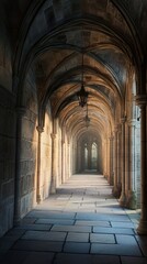 Stone Archway Hallway: Medieval Architecture Photography