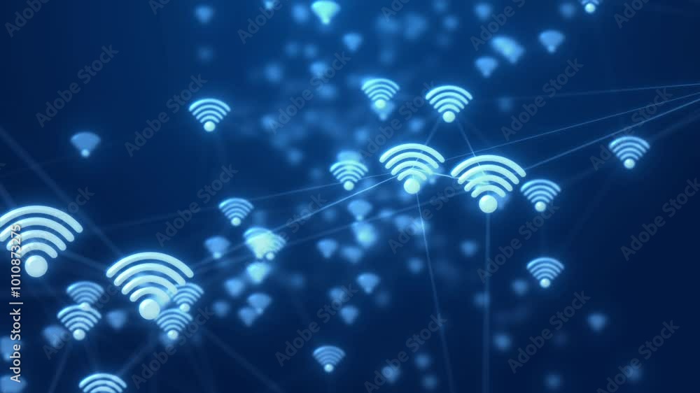 Poster futuristic wi‑fi network animation – abstract cyberspace plexus