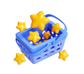 Shopping basket with star rating 3d illustration background
