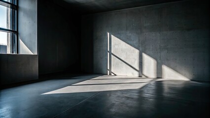 Empty concrete room with dramatic sunlight.