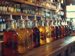 Craft soda brewery with rich brews, dynamic and inviting, Culinary, Warm tones, Photograph, Artisanal drinks