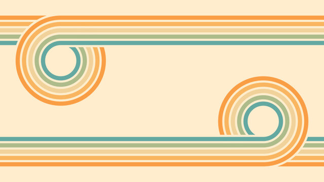 Abstract background of rainbow groovy Wavy Line design in 1970s Hippie Retro style. Vector pattern ready to use for cloth, textile, wrap and other.