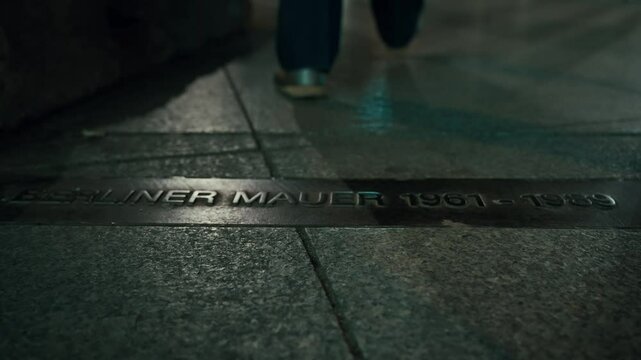 The Berlin Wall Memorial on Potsdamer Platz. Germany. Berlin Wall inscription 1961 - 1989. High quality 4k footage.