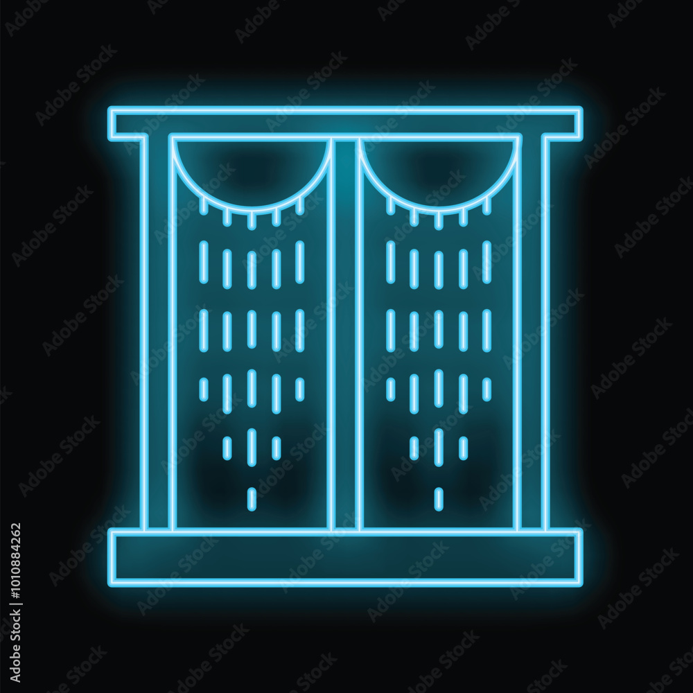 Poster glowing neon line window with curtains on black background icon isolated on black background vector 
