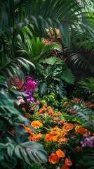 Fototapeta premium Organic garden with lush plants, vibrant and abundant, Botanical, Soft greens, Photograph, Green living