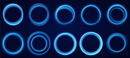 Color circles frame with glitter light effect. A flash flies in a circle in a luminous ring.
